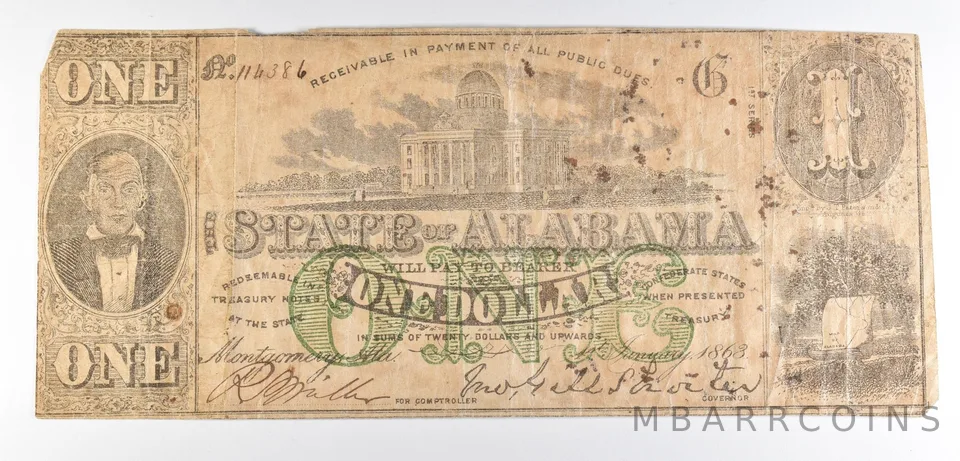 1863 $1 Alabama Obsolete Note *8618