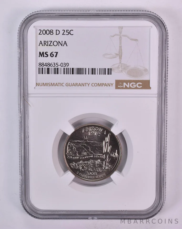 2008-D Washington State Quarter Arizona MS67 NGC Brown Label