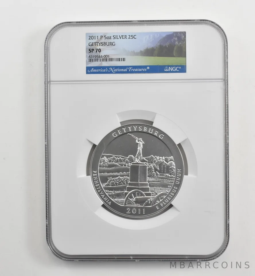 2011-P 5 Oz Silver Quarter America The Beautiful Gettysburg SP70 NGC *1693