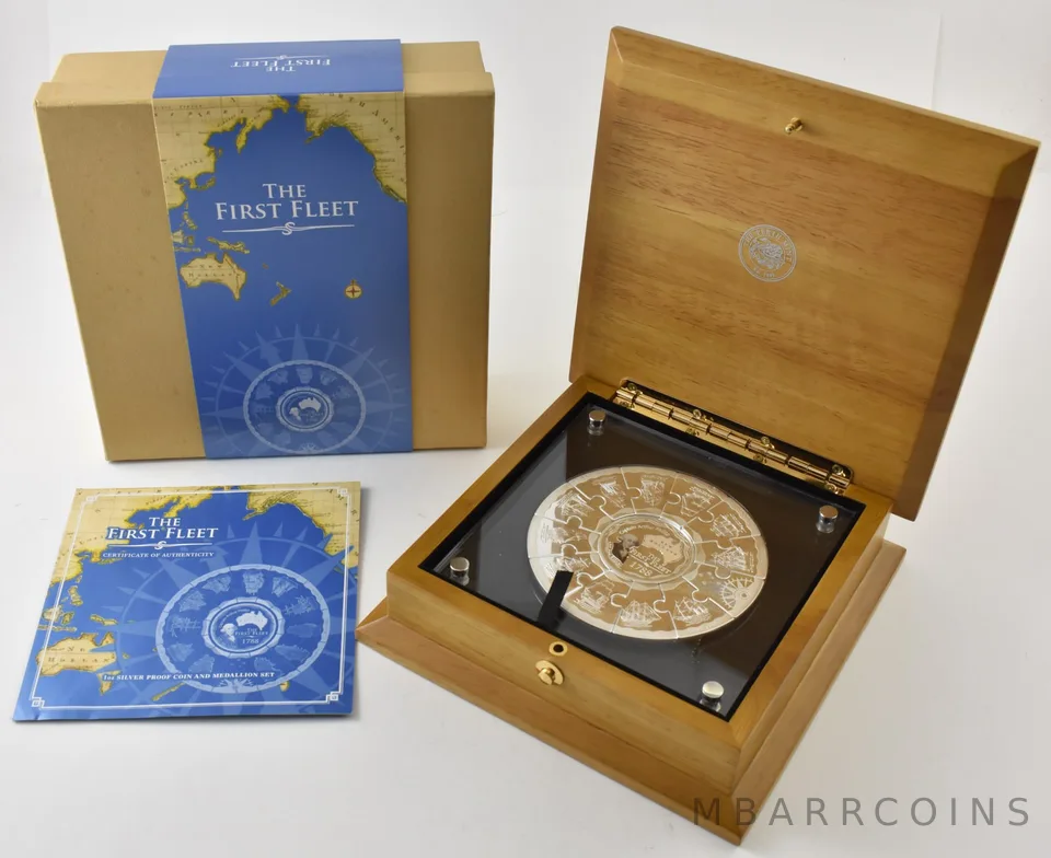 2008 P Australia 1 Dollar Silver First Fleet Coin And Medallion Set W/ OGP *9806