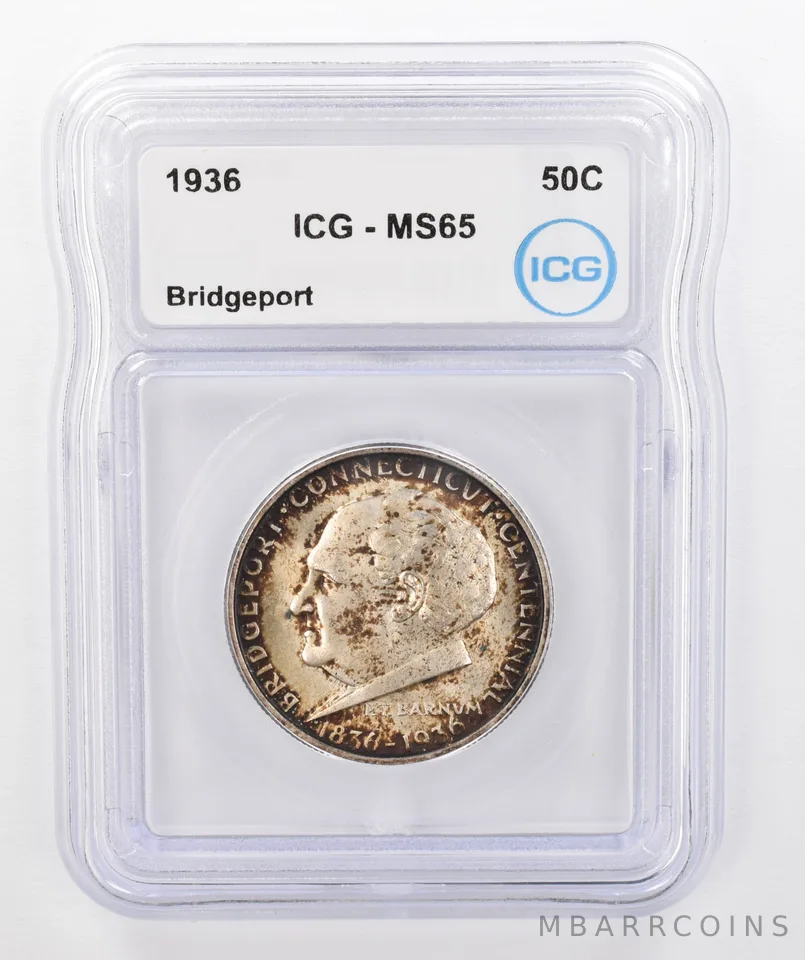 1936 Bridgeport Commemorative Half Dollar MS65 ICG Beautiful Tone a0262