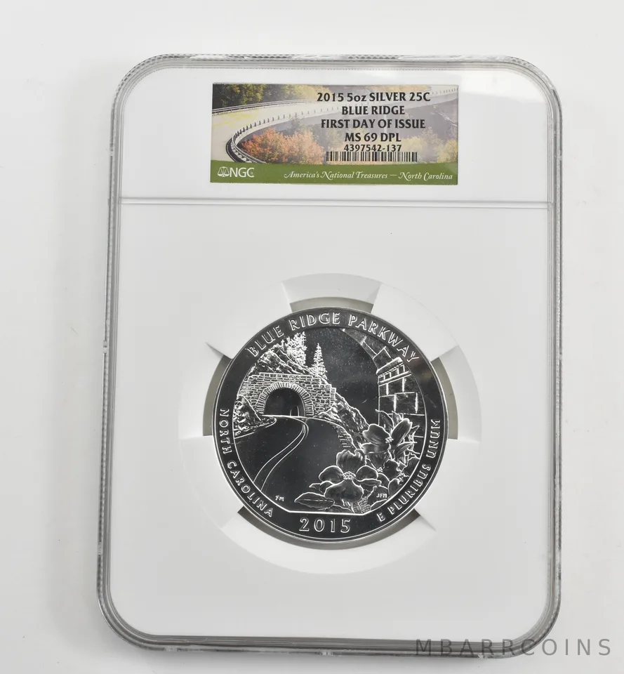 2015 5 Oz Silver Quarter America The Beautiful Blue Ridge MS69 DPL NGC *1614