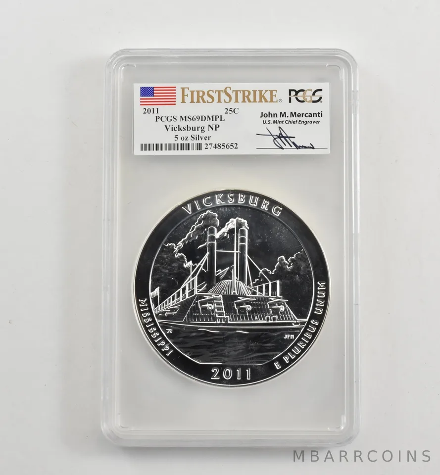 2011 5 Oz Silver Quarter ATB Vicksburg Mercanti MS69 DMPL PCGS *1752