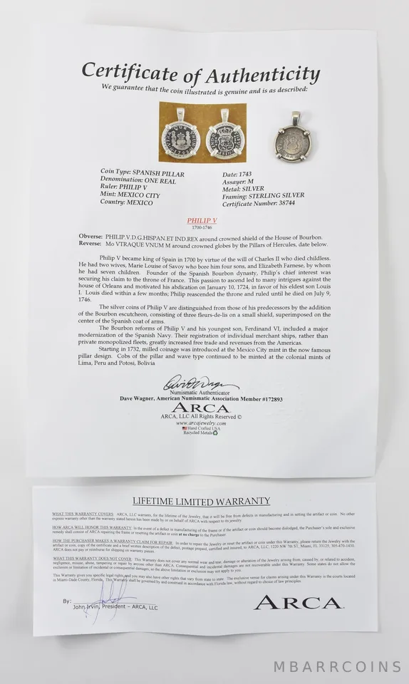 1743 Mexico 1 Real Silver In Silver Bezel W/ CoA a0769