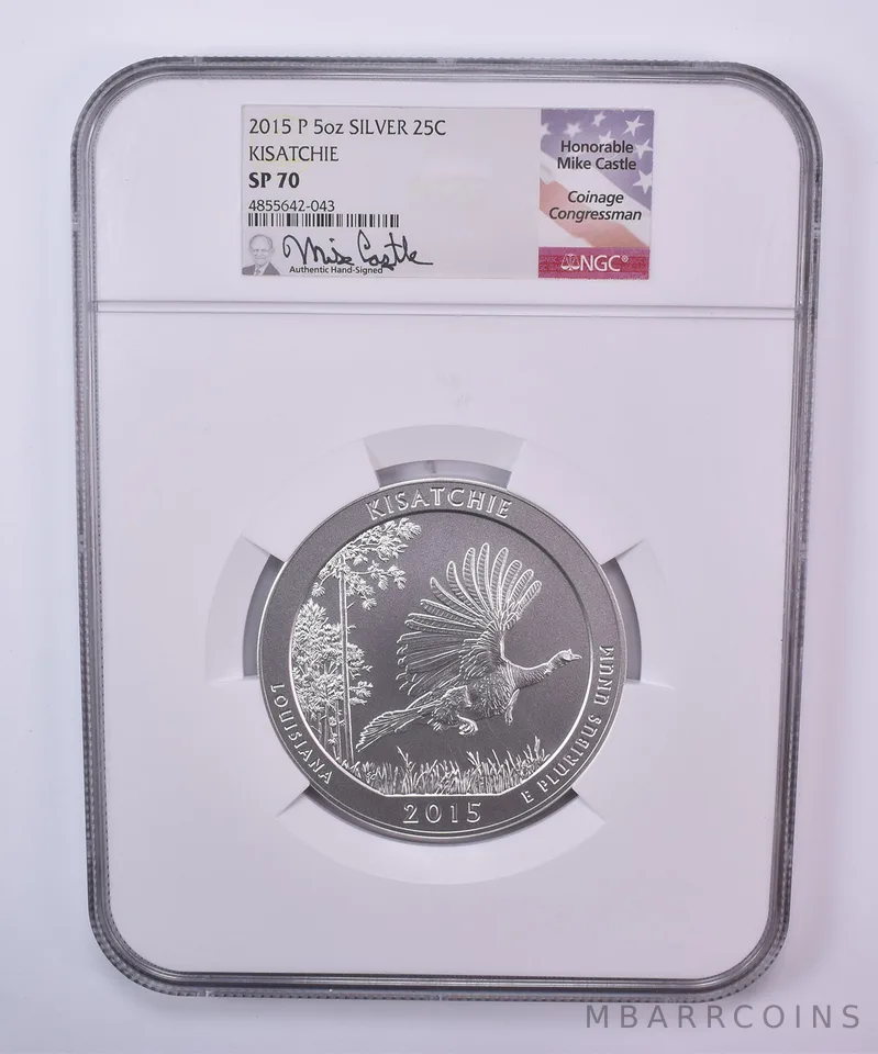 2015-P 5 Oz Silver Quarter ATB Kisatchie Mike Castle SP70 NGC