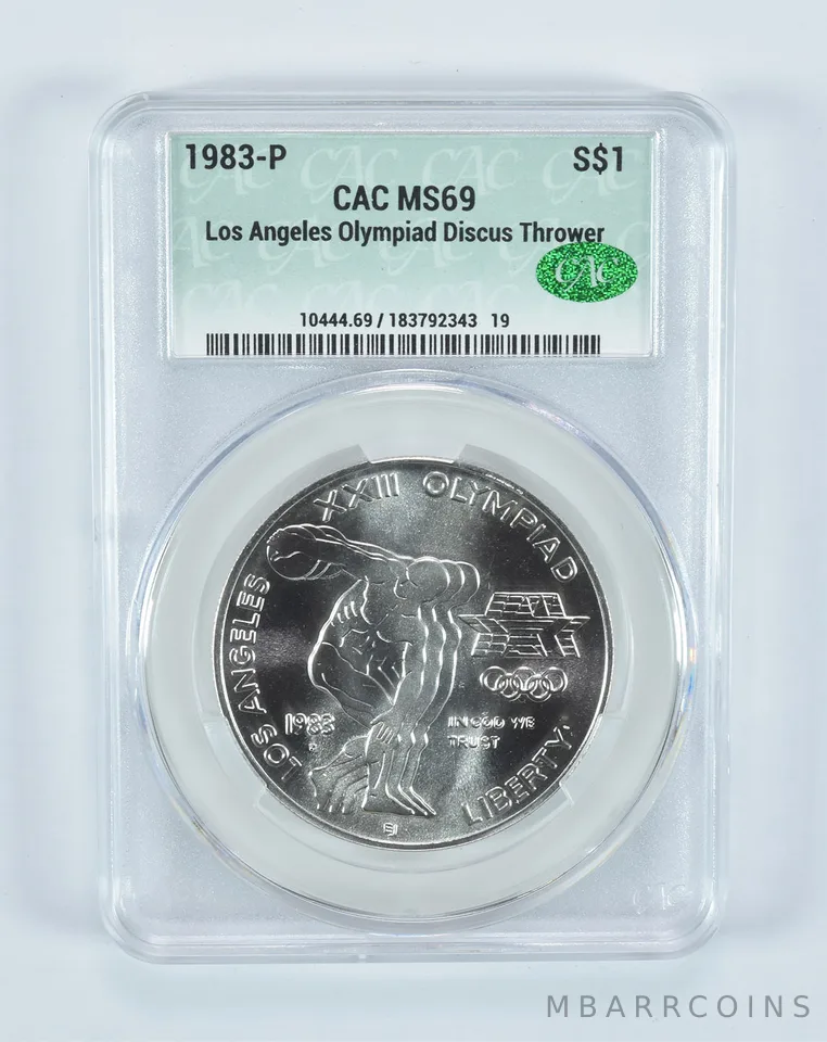 1983-P Olympic Discus Commemorative Silver Dollar MS69 CAC CACg