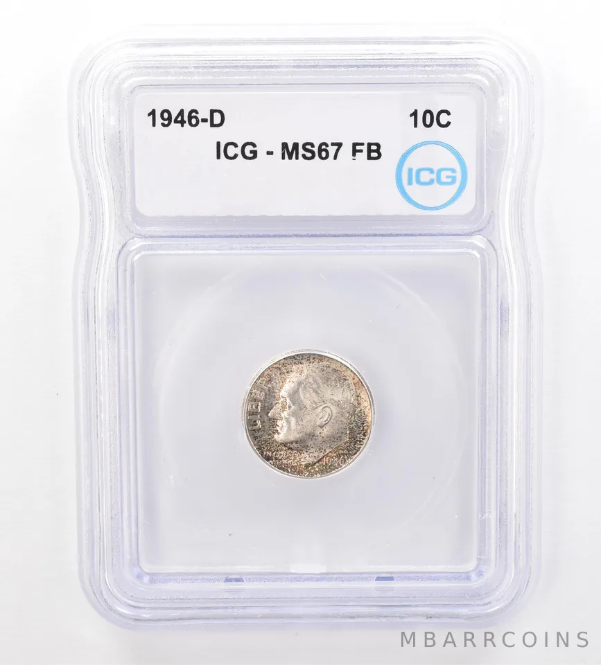 1946-D Roosevelt Dime MS67 FB ICG Beautiful Tone *7315
