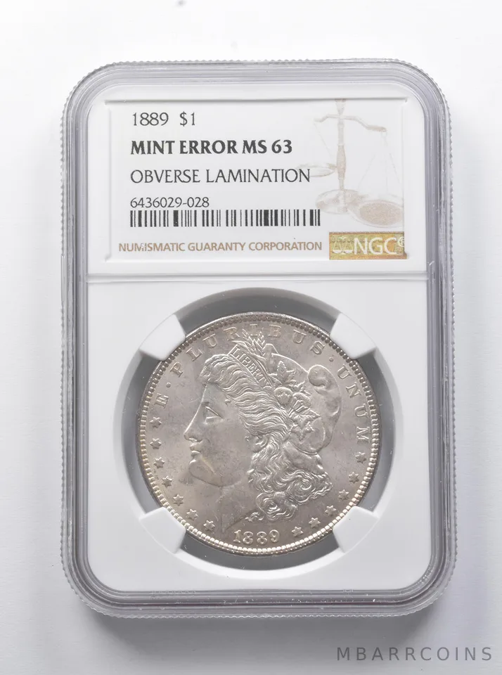 Error MS63 1889 Morgan Silver Dollar OBV Lamination NGC *7892