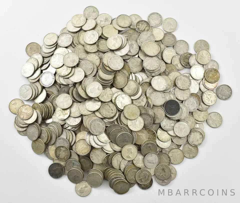 (50) $5 Face 80% Silver Canadian Canada Dimes Roll Bullion Lot
