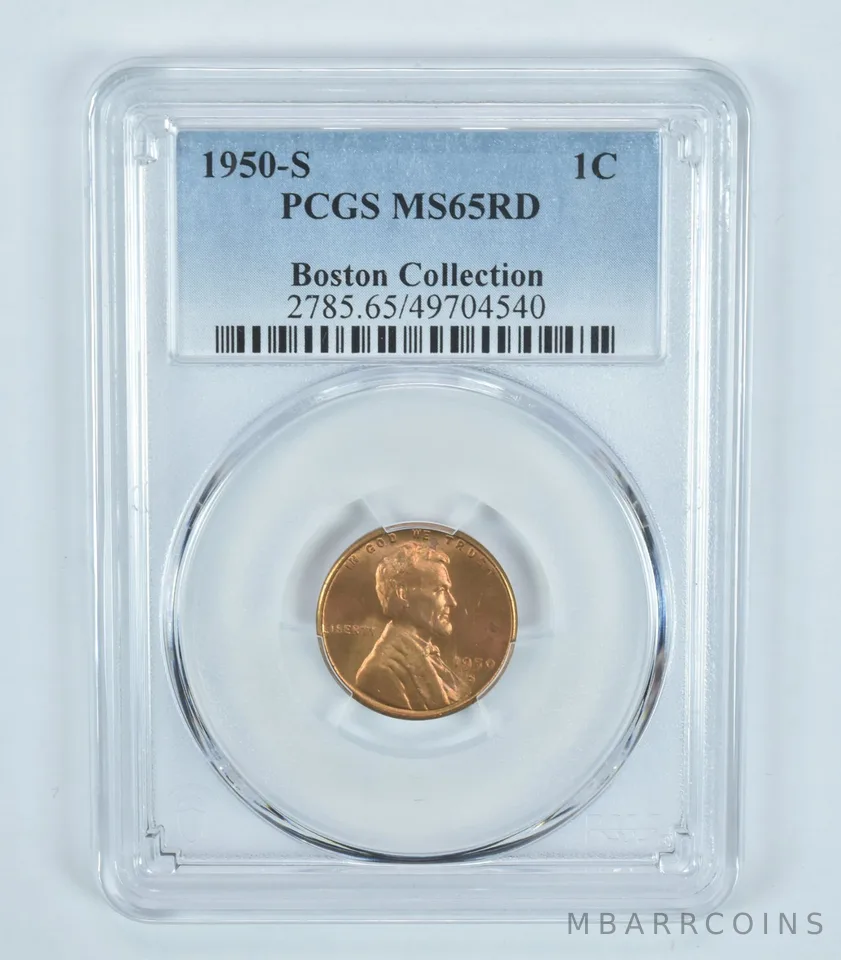 1950-S Lincoln Wheat Cent Boston Collection MS65 RD PCGS Blue Label