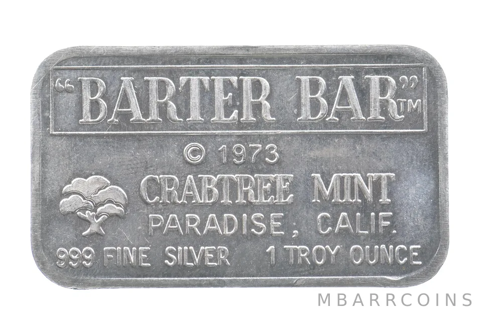 1973 1 Oz Silver Bar Barter Bar Crabtree Mint *8554