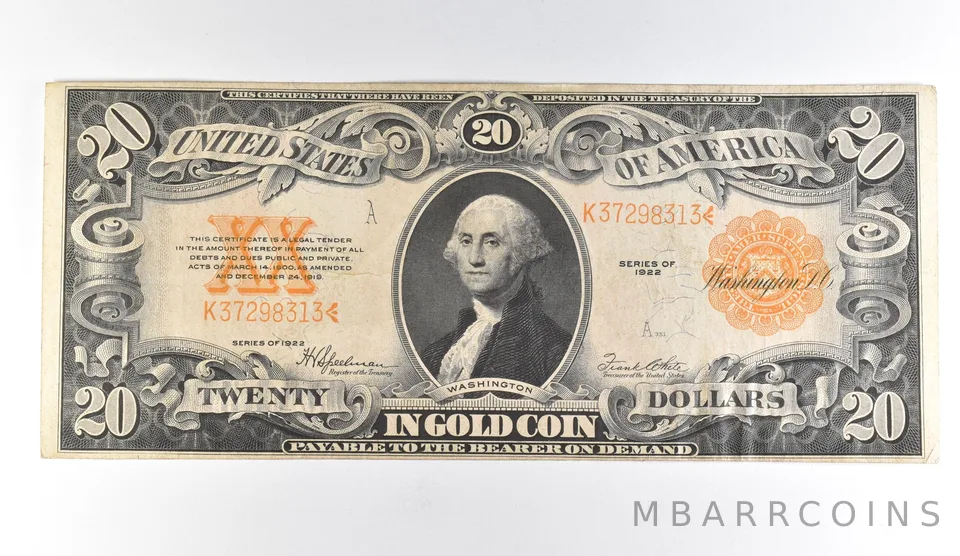 1922 $20 Gold Certificate Large Note Yellow Seal *1703