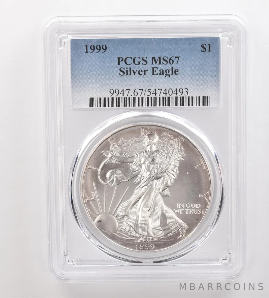 1999 American Silver Eagle MS67 PCGS Beautiful Tone Reverse *3239