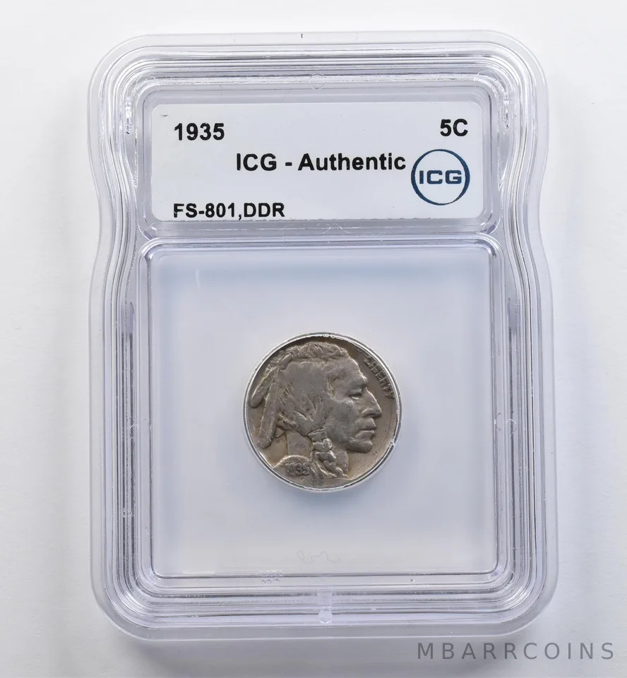 1935 Indian Head Buffalo Nickel FS-801 DDR Authentic ICG *9008