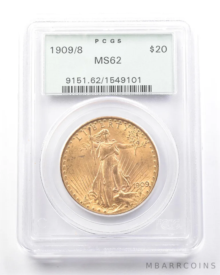 1909/8 $20 Saint Gaudens Gold Double Eagle MS62 PCGS OGH PQ *7298