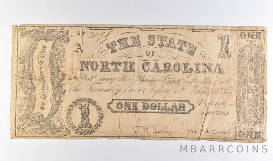 1862 $1 State Of North Carolina Obsolete Note *8724