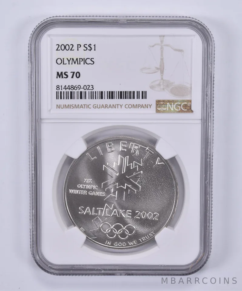 2002-P Winter Olympics Commemorative Dollar MS70 NGC Brown Label