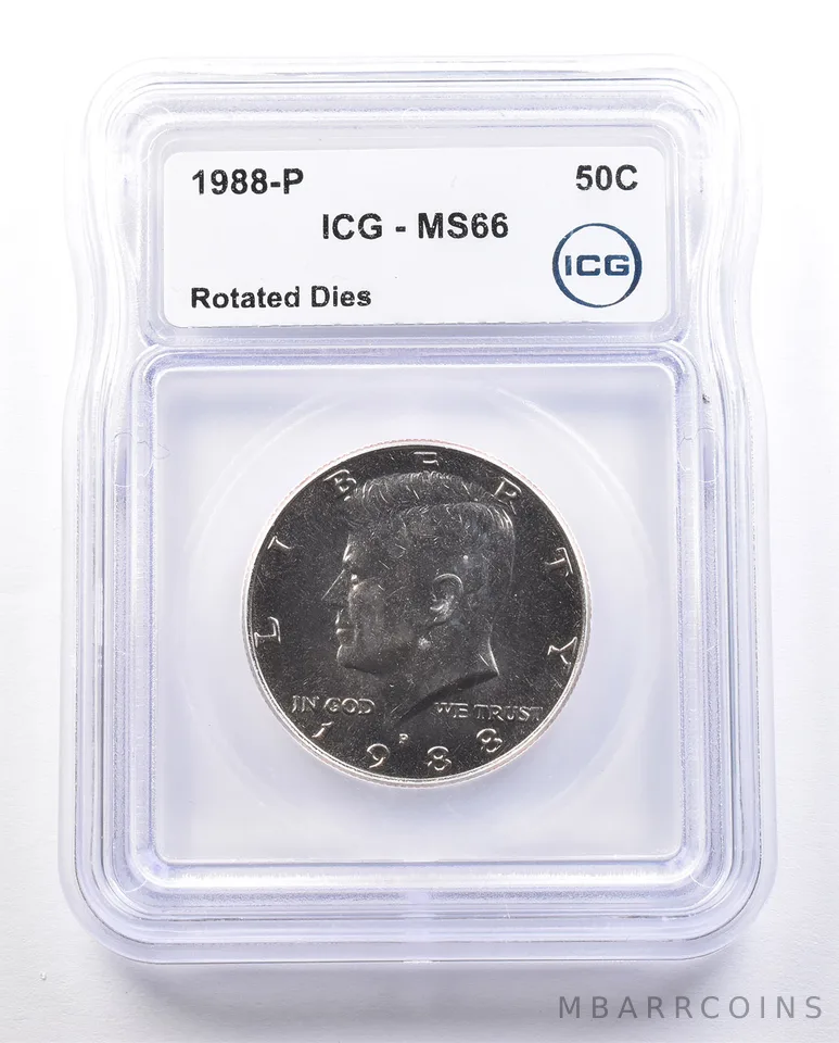 1988-P Kennedy Half Dollar Rotated Dies MS66 ICG a2399