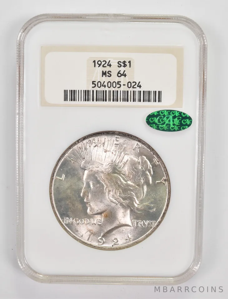 MS64 1924 Peace Silver Dollar CAC NGC a0038