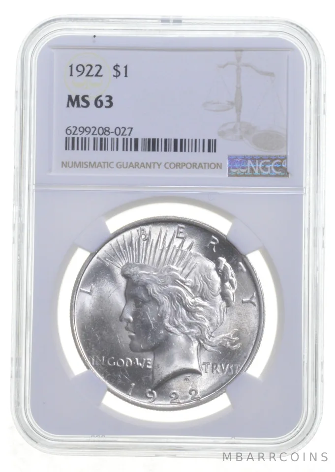 1922 Peace Silver Dollar MS63 NGC Brown Label
