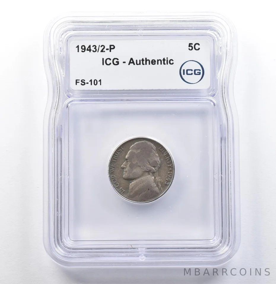 1943/2-P Jefferson Nickel FS-101 Authentic ICG *9826