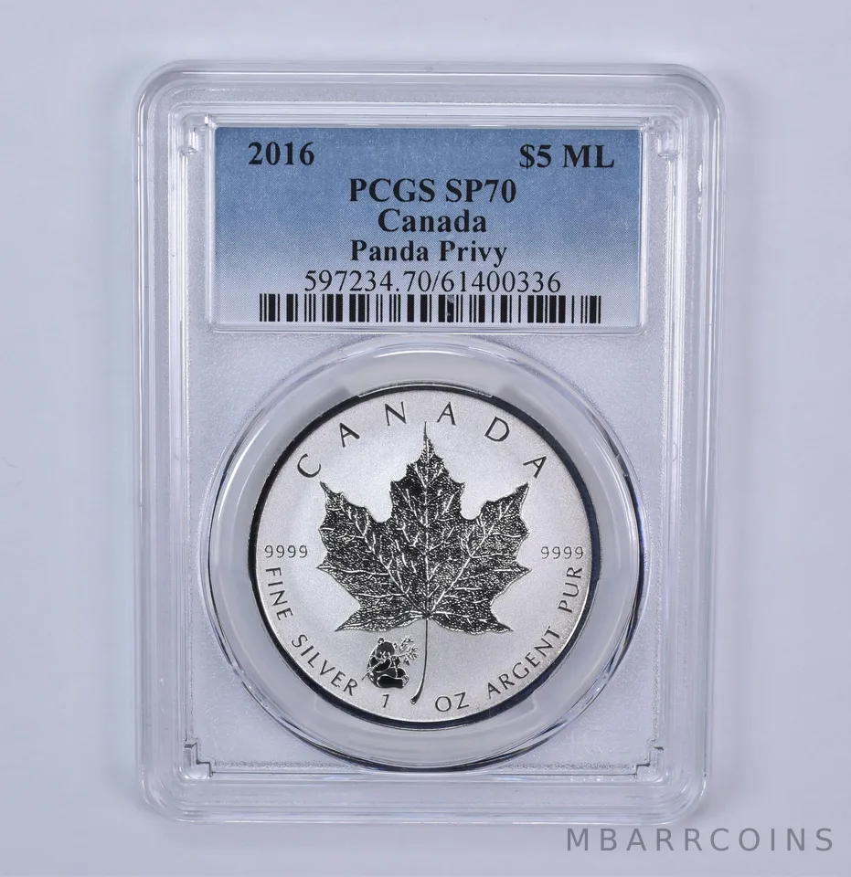 2016 Canada 5 Dollars Silver Maple Leaf Panda Privy SP70 PCGS Blue Label
