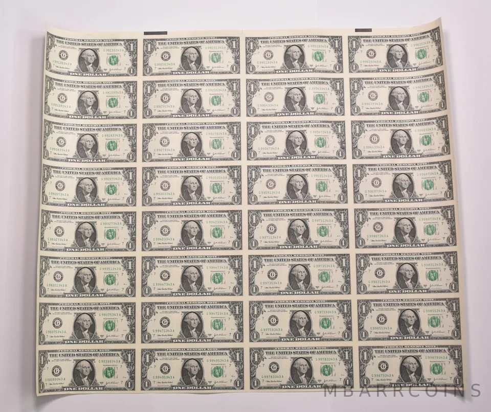 Lot (32) 2003 A $1 Chicago IL FRN Green Seal Uncut Sheet a8169