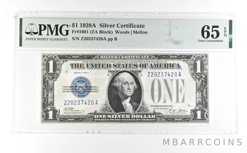 1928 A $1 Silver Certificate Fr#1601 Gem Unc 65 EPQ PMG *7032