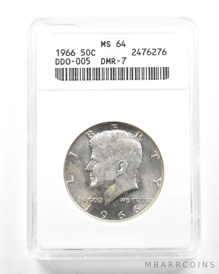 1966 Kennedy Half Dollar DDO-005 DMR-7 MS64 ANACS *2038