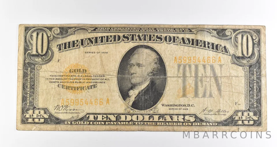 1928 $10 Gold Certificate Yellow Seal *3899