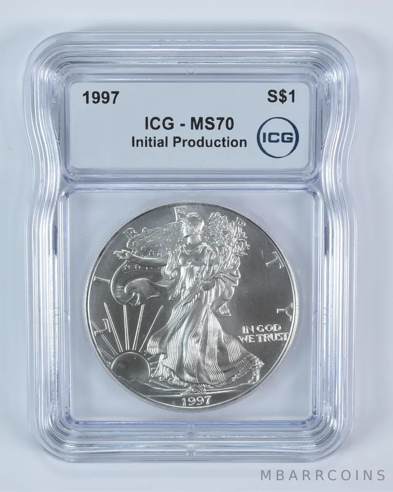1997 American Silver Eagle Initial Production MS70 ICG