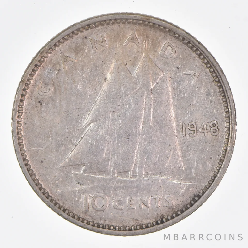 Better Date - 1948 Canada 10 Cents World Coin- Silver *071