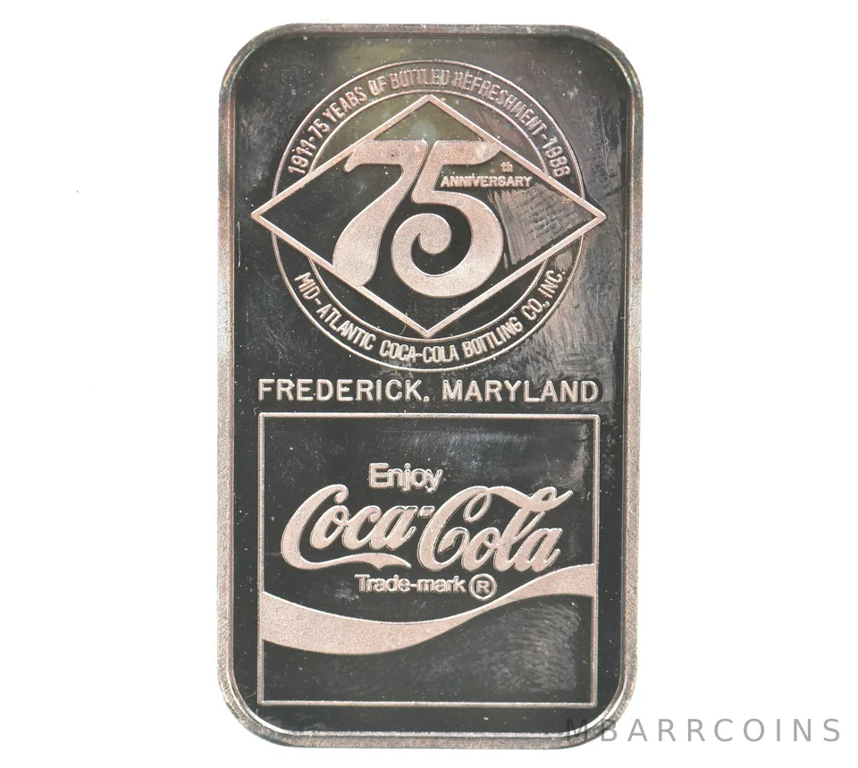 75th Anniversary Coca-Cola Silver Bar Frederick MD Coke 1 Oz *2828
