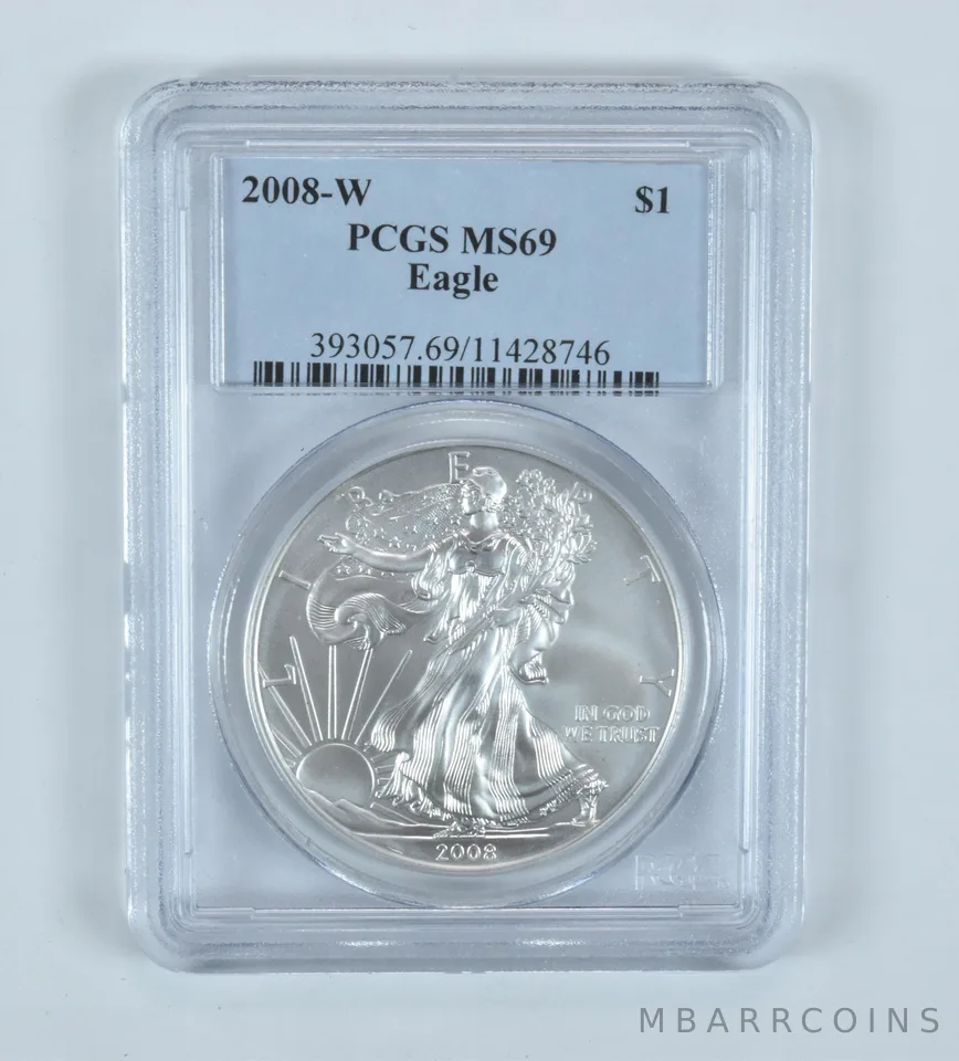 2008-W Burnished Silver Eagle MS69 PCGS Blue Label