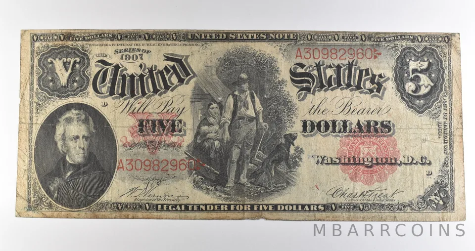 1907 $5 Legal Tender Large Note Red Seal *3534