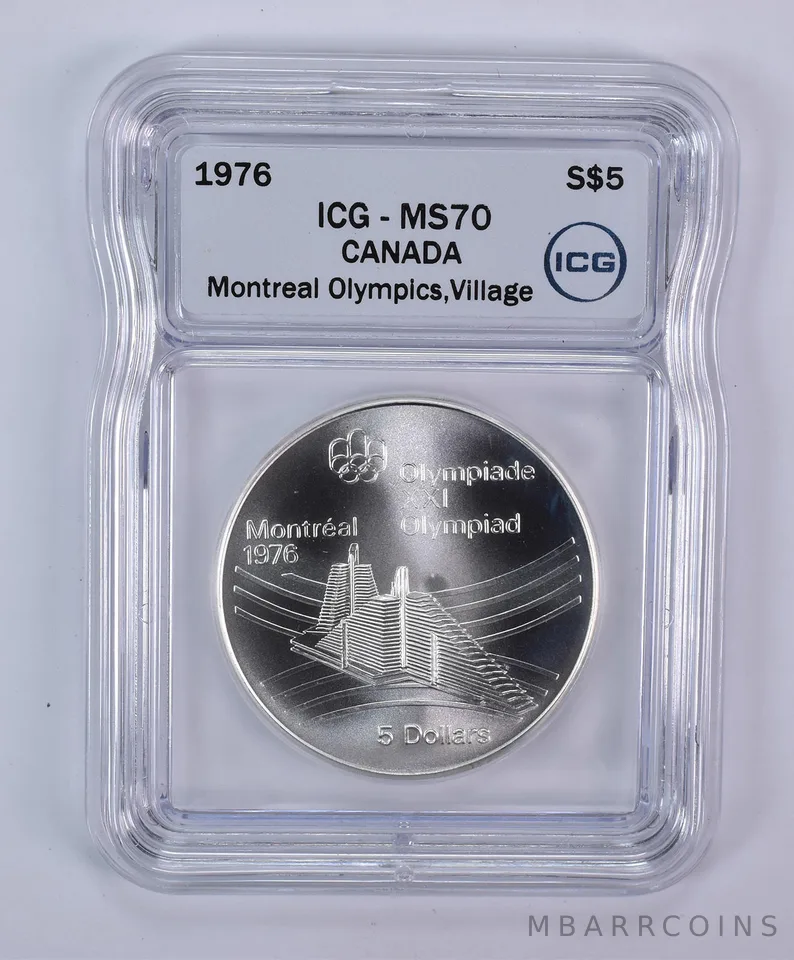 1976 Canada 5 Dollars Silver Montreal Olympics Village MS70 ICG