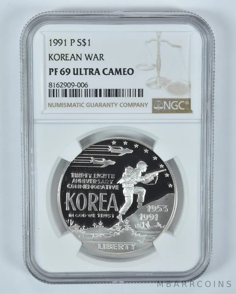 1991-P Korean War Commemorative Silver Dollar PF69 UCAM NGC