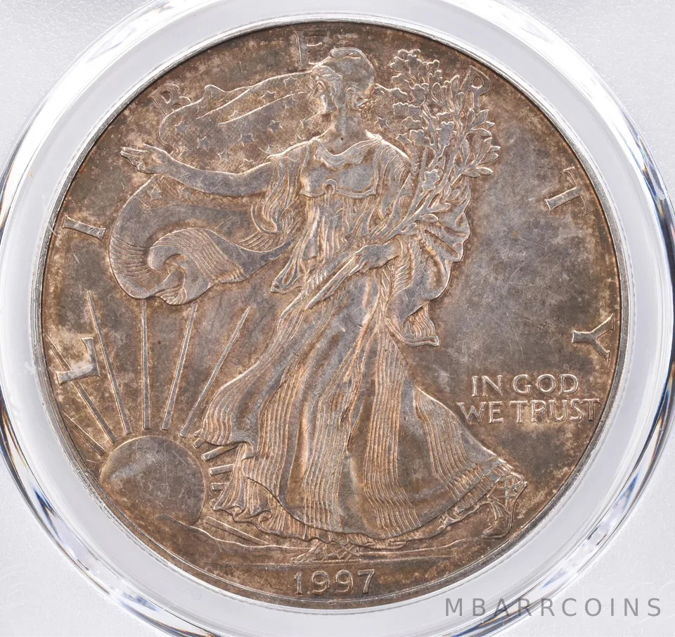 1997 American Silver Eagle AU55 PCGS Beautiful Tone *1528
