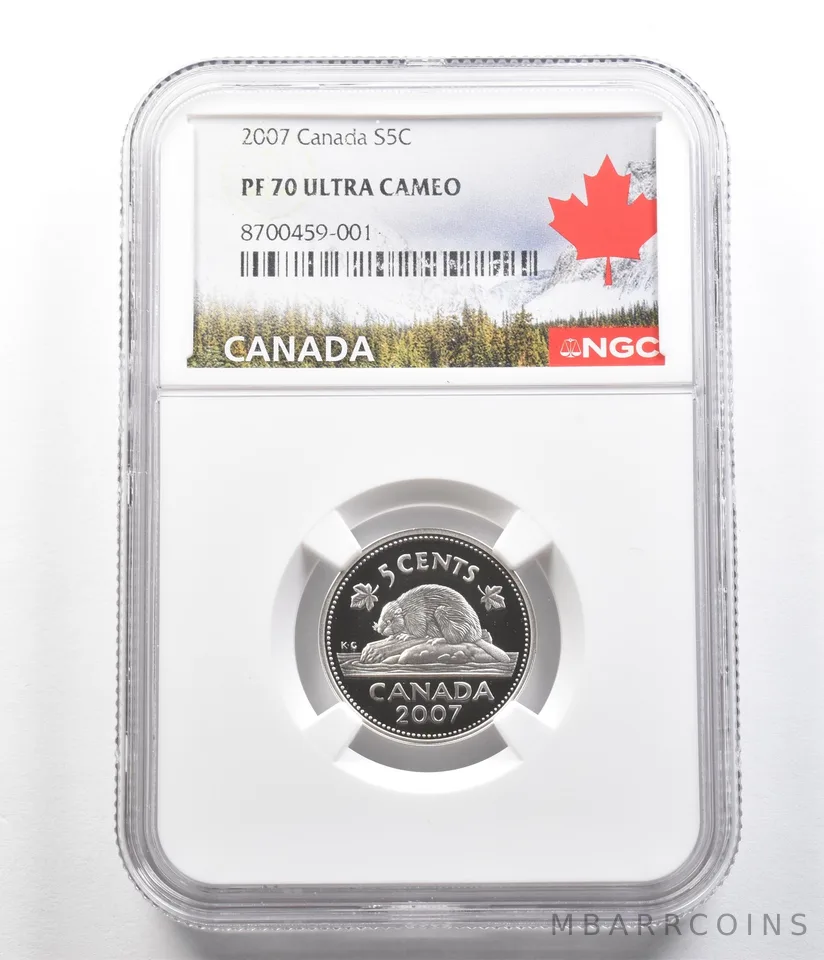 2007 Canada 5 Cents Silver Beaver PF70 UCAM NGC Canada Label