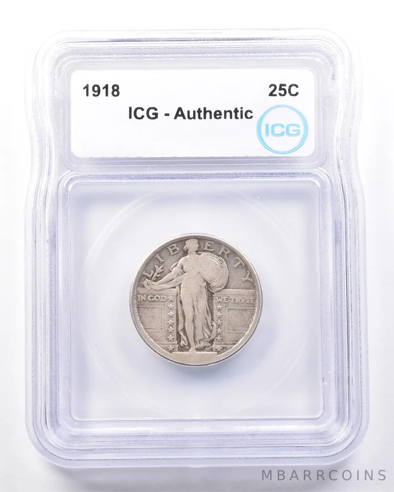 1918 Standing Liberty Quarter Authentic ICG *7233