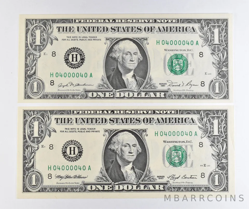 Lot (2) Matching Radar Numbers 1993/1981 $1 St Louis MO FRN Fancy Serial *1703