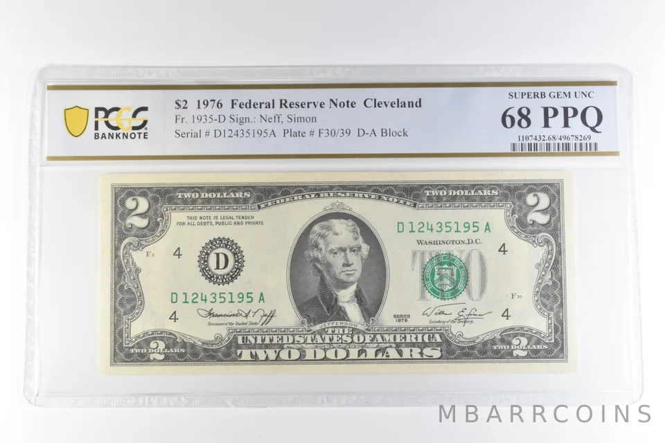 1976 $2 Cleveland OH FRN Fr#1935-D Superb Gem Unc 68 PPQ PCGS *0668