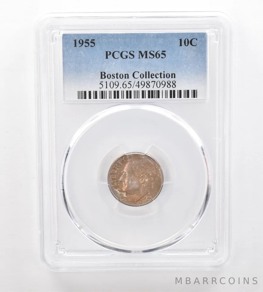 1955 Roosevelt Dime Boston Collection MS65 PCGS Beautiful Tone *7458