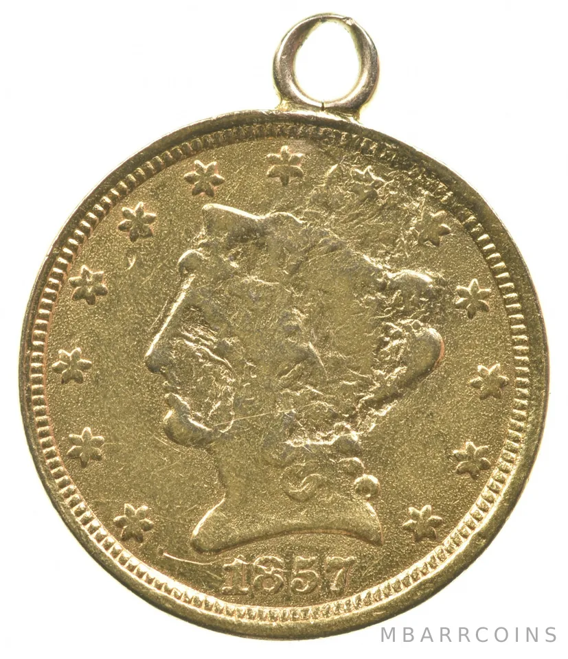 1857 $2.50 Liberty Head Gold Quarter Eagle Love Token Pendant *6624