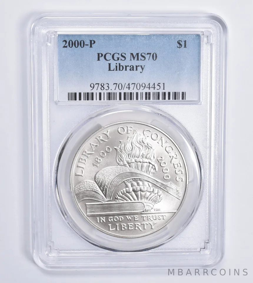 2000-P Library of Congress Commemorative Dollar MS70 PCGS Blue Lbl