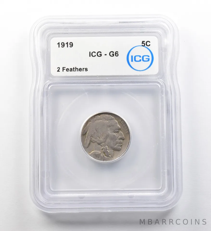 1919 Indian Head Buffalo Nickel 2 Feathers G6 ICG ERROR *8200