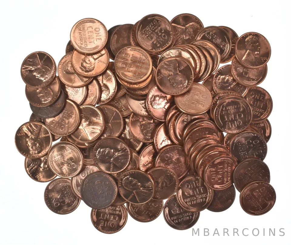 Lot Of (100) 1950-1958 Gem BU Red Lincoln Wheat Cent Lot Collection *556
