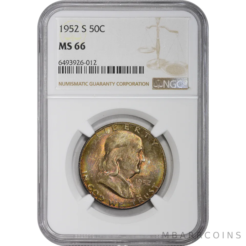 MS66 1952-S Franklin Half Dollar NGC Beautifully Toned *2895