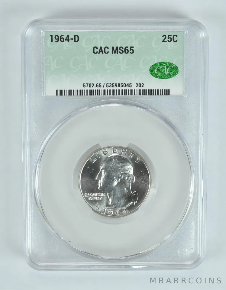 1964-D Washington Quarter MS65 CAC CACg