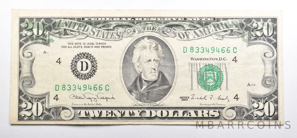 ERROR 1990 $20 Cleveland, OH United States Federal Reserve Note Green Seal a4868